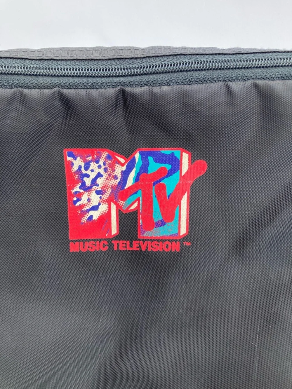 Rare Vintage 90s MTV Music Television Nylon Black Messenger Shoulder Bag Logo - Picture 2 of 12